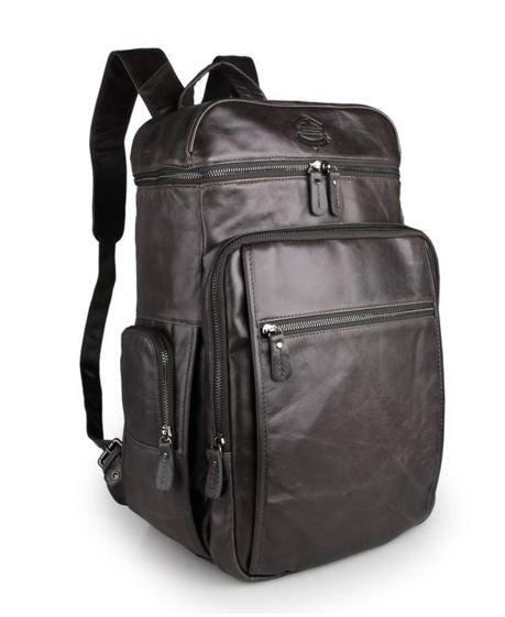 Gray Leather Backpack - Laptop Compartment