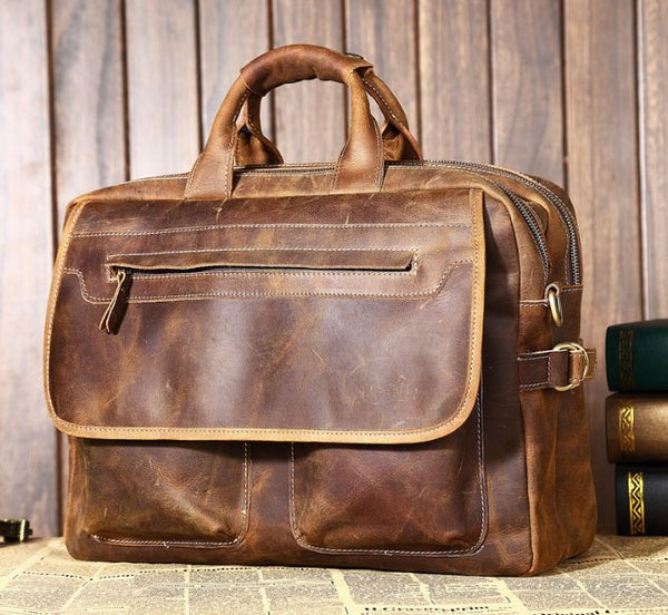 Men's Leather Messenger Briefcase Crazy Horse Leather - 16