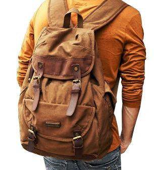 Premium Quality Brown Canvas and Leather Rucksack for Men & Women