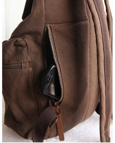 Side pocket details - beautiful dark brown vintage canvas backpack