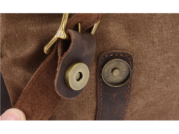 Leather Trimmed Vintage Canvas Messenger Bag