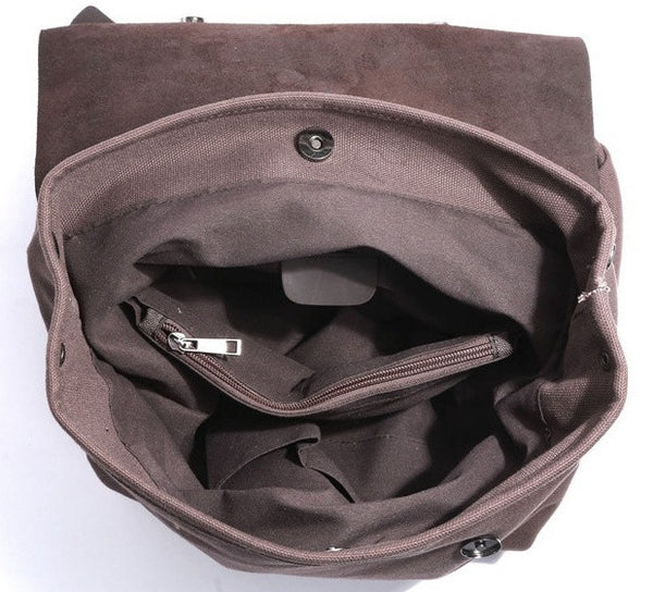 Inside pockets of the leather & canvas vintage backpack