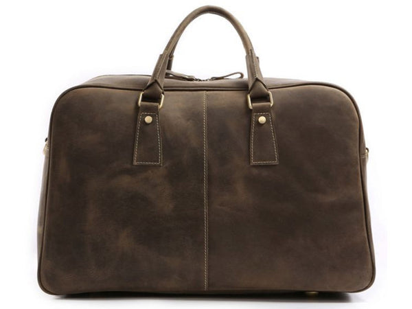 front view of the leather travel bag for men by Serbags