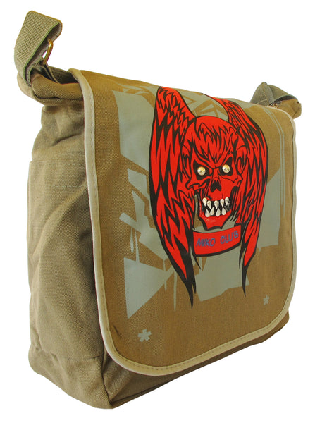 Winged Skull Design Green Canvas Messenger Bag - Serbags - 2