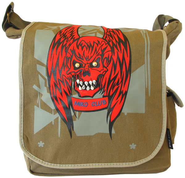 Winged Skull Design Green Canvas Messenger Bag - Serbags - 1