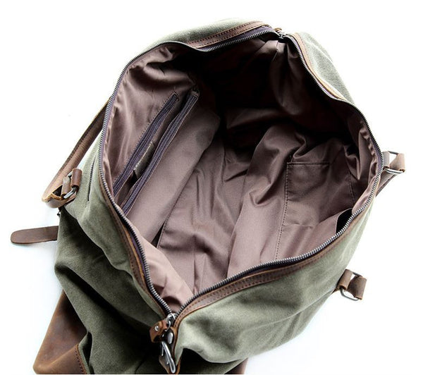 Men's Leather & Canvas Duffle Bag Vintage for Luggage, Travel, Weekender - Army Green