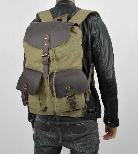 Army Green Washed Canvas Rucksack