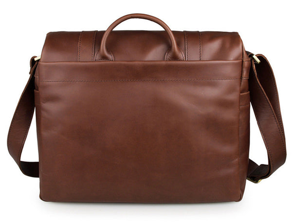 Solid Brown Leather Messenger Bag for Photographers, Travelers & Busy Professionals