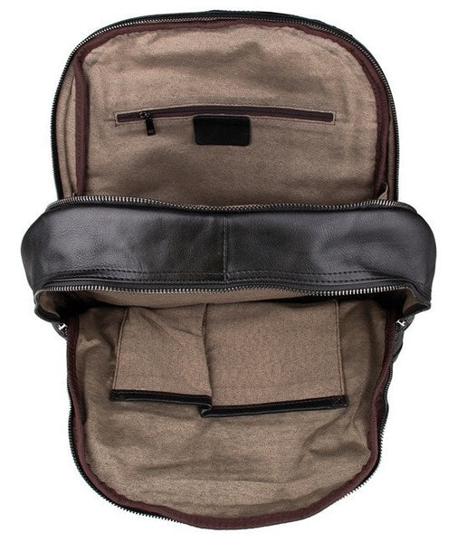 Interior pocket detail image - Serbags black leather backpack