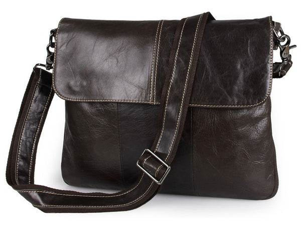 Genuine Black Leather Shoulder Bag with Adjustable Shoulder Strap