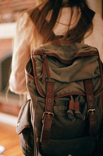 Woman wearing the Serbags fashion canvas backpack