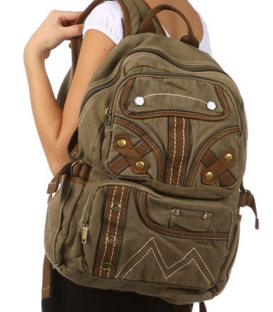 Canvas school backpack for girls