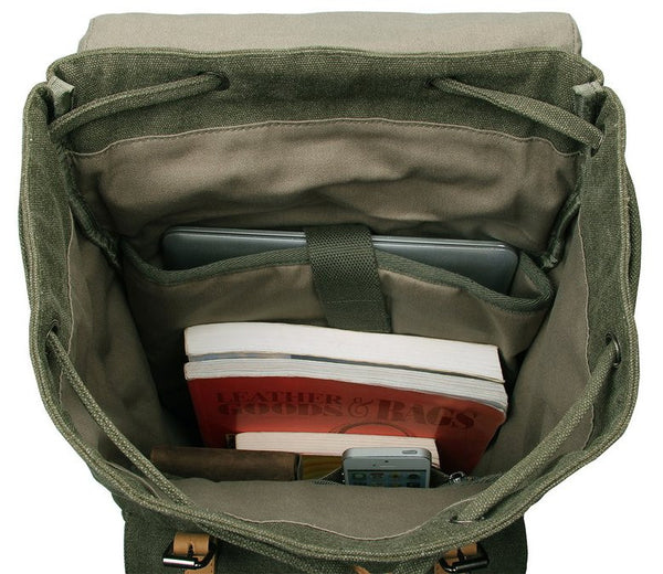interior pockets for the khaki variant of the Serbags canvas daypack