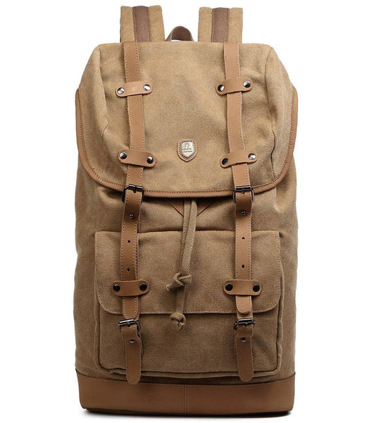 Top Grain Genuine Leather Sturdy Canvas Laptop Rucksack