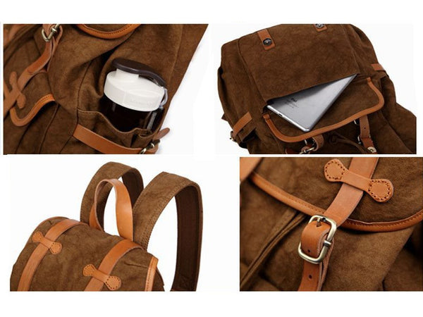 pocket & strap details - cotton backpack with leather straps by SerBags