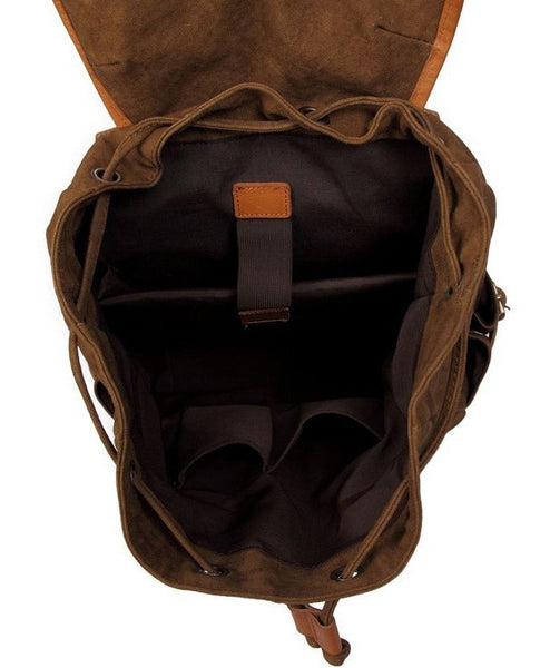 interior pockets cotton backpack with leather straps by SerBags