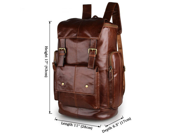 Fine Leather Multi-Pocket Travel Backpack