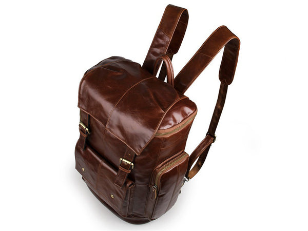 Fine Leather Multi-Pocket Travel Backpack