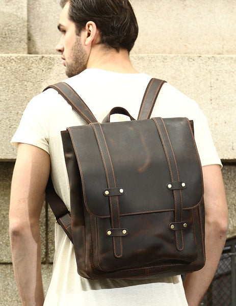 Finished Leather Laptop Over-flap Backpack