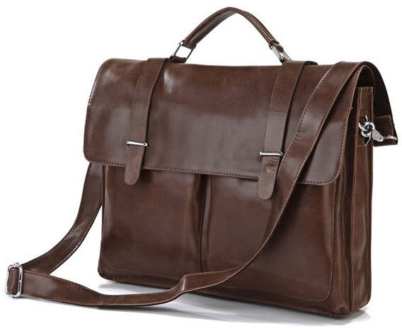 Versatile Leather Laptop Portfolio Bag in Sleek Design & Genuine Brown Leather