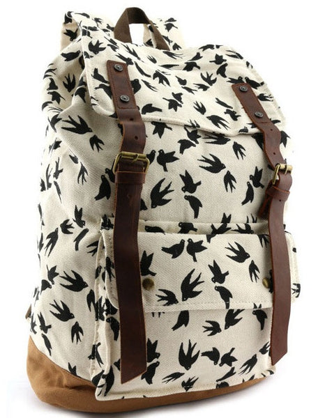 Floral Canvas School Backpack