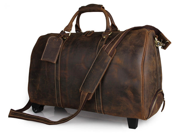 Genuine Leather Rolling Wheeled Trolley / Duffle Bag