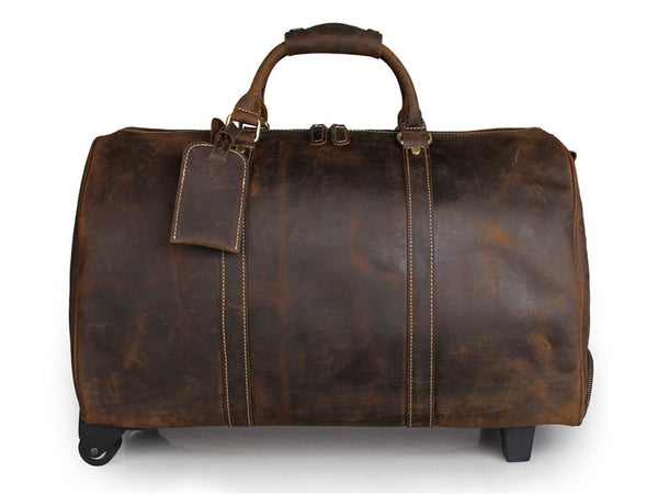 Genuine Leather Rolling Wheeled Trolley / Duffle Bag