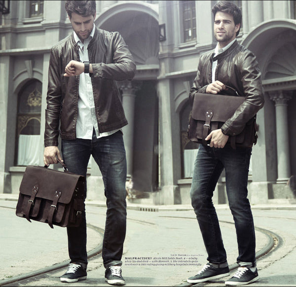 Mens Selvaggio Handcrafted Leather Bag with Adjustable Shoulder Strap for Business and Everyday Wear