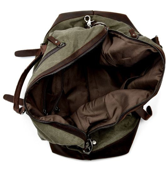 Men's Leather & Canvas Duffle Bag Vintage for Luggage, Travel, Weekender - Army Green