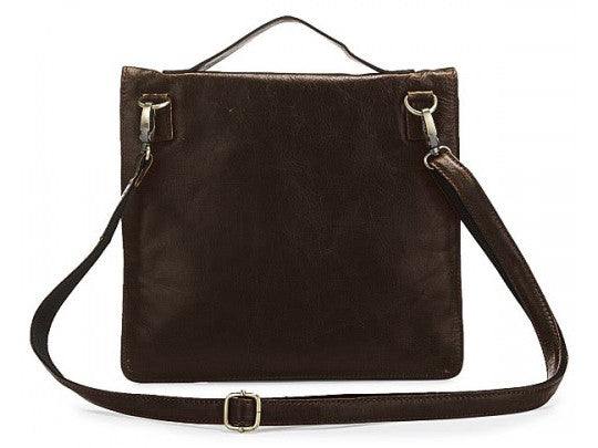 Vintage Style Dark Coffee Convertible iPad Leather Bag with Refined Metal Buckle