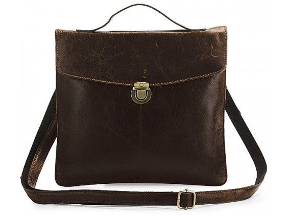 Vintage Style Dark Coffee Convertible iPad Leather Bag with Refined Metal Buckle