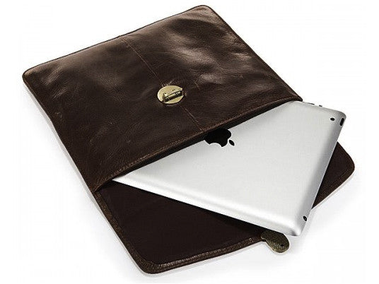 Vintage Style Dark Coffee Convertible iPad Leather Bag with Refined Metal Buckle