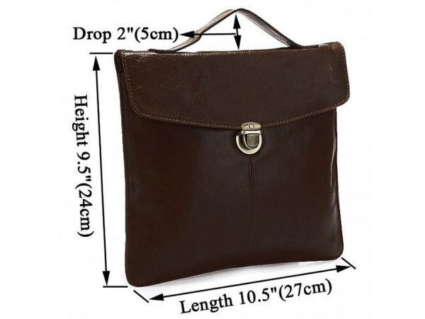 Vintage Style Dark Coffee Convertible iPad Leather Bag with Refined Metal Buckle