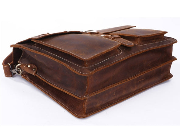 Italian Leather Men's Briefcase Laptop - Two Gusset Pockets