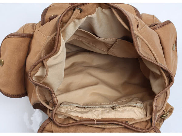 Interior detail of the light brown canvas rucksack backpack by SerBags