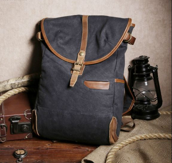 Laptop Premium Gray Canvas Leather Backpack