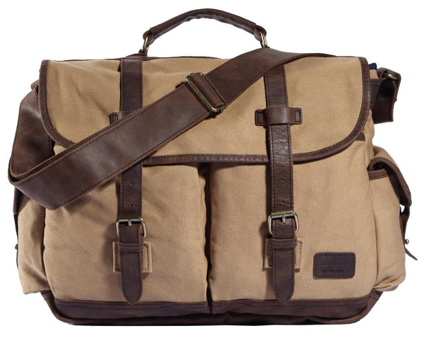 High-End Canvas & Italian Leather Messenger Bag - 17