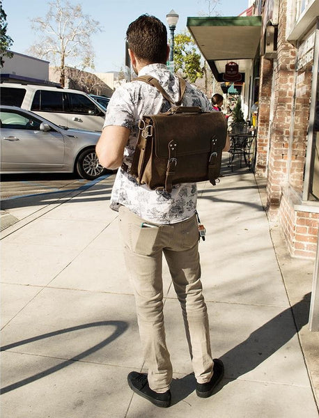 Handcrafted Full Grain Distressed Leather Laptop Briefcase by Selvaggio