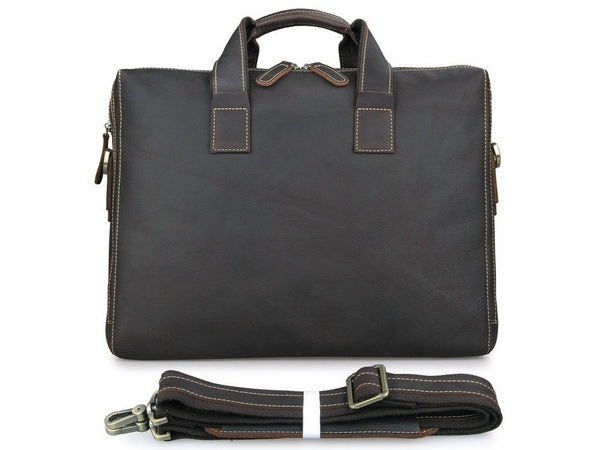 Leather Business Briefcase Bag - Separate Zippered Compartments