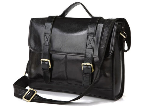Leather Flapover Briefcase Business Computer Bag