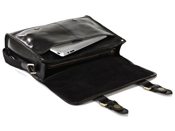 Unisex Genuine Leather Flapover Briefcase for Commuting, Traveling and Business