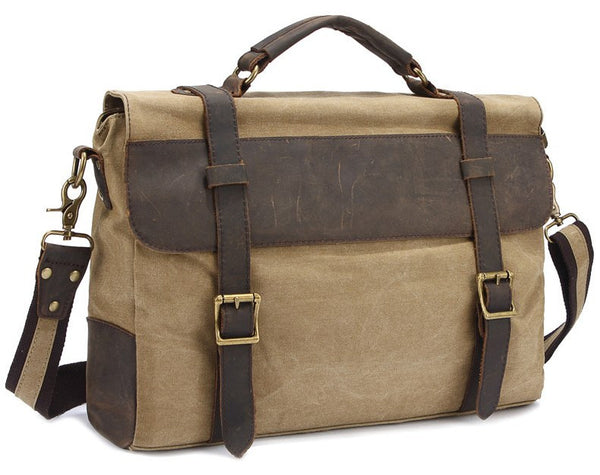 Leather Trimmed Vintage Canvas Messenger Bag