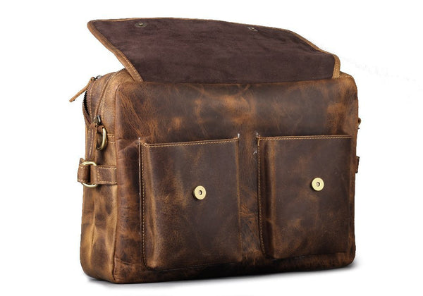 Men's Leather Messenger Briefcase Crazy Horse Leather - 16