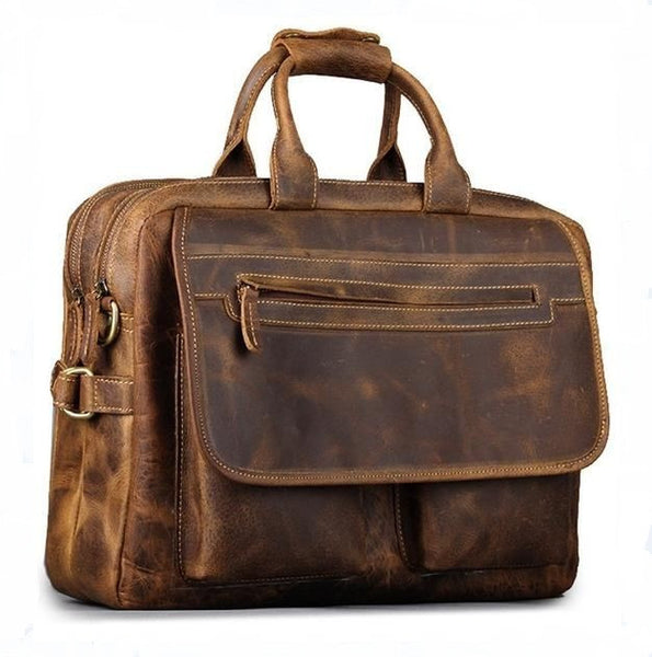 Men's Leather Messenger Briefcase Crazy Horse Leather - 16