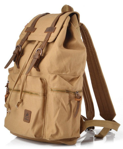Youthful Canvas School Backpack with Leather Accents & Adjustable Shoulder Straps