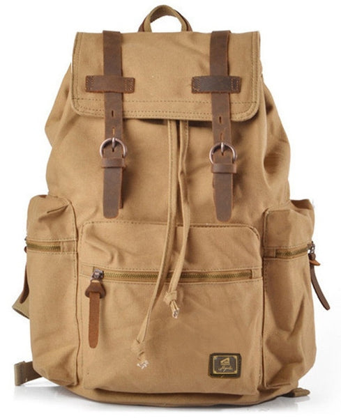 Youthful Canvas School Backpack with Leather Accents & Adjustable Shoulder Straps