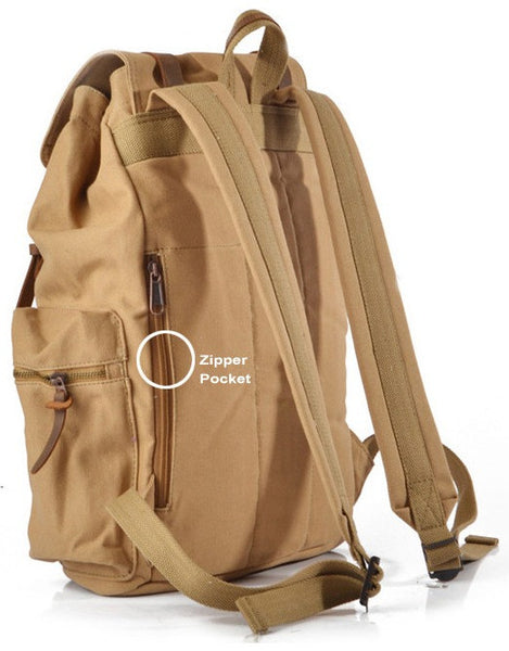 back view of the light brown canvas school backpack by Serbags
