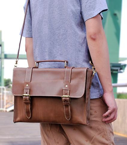 Slim & Slick Brown Leather Bag with Multiple Compartments