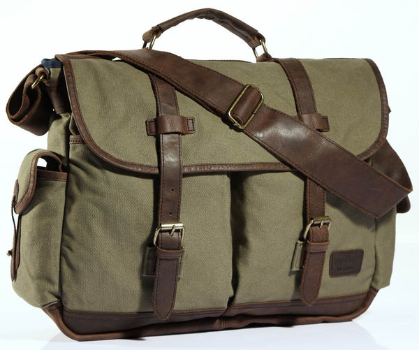 Premium Quality Multi-Compartment Canvas & Leather Messenger