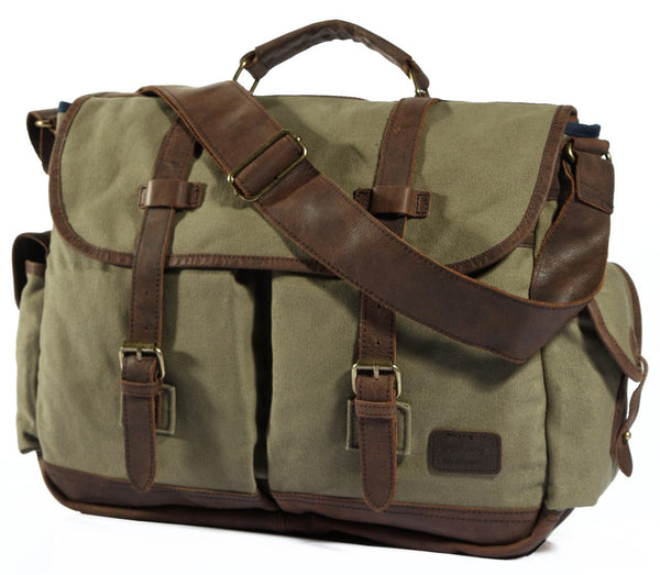 Premium Quality Multi-Compartment Canvas & Leather Messenger